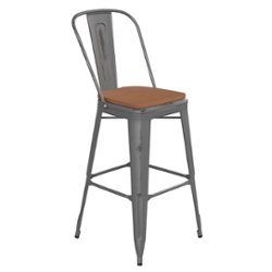 Flash Furniture - Lincoln Indoor Bar Height Stool with Poly Resin Colorful Seat - Clear Coated/Teak - Front_Zoom