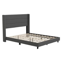 Flash Furniture - Hollis Queen Size Upholstered Platform Bed with Wingback Headboard - Charcoal - Front_Zoom