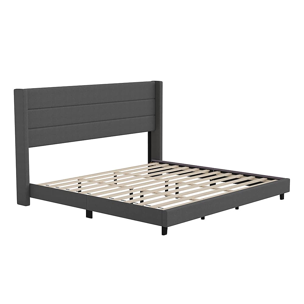 Front. Alamont Home - Hollis King Size Upholstered Platform Bed with Wingback Headboard - Charcoal.