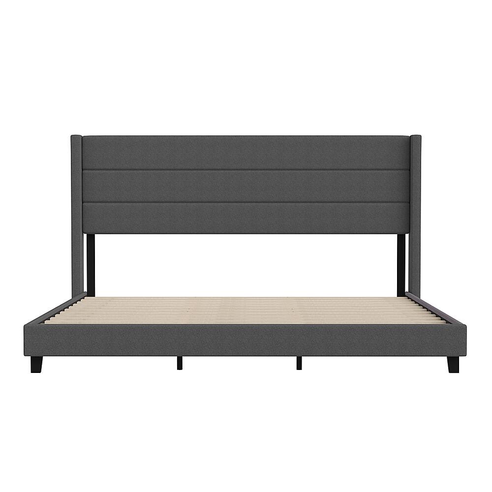 Alt View 11. Alamont Home - Hollis King Size Upholstered Platform Bed with Wingback Headboard - Charcoal.