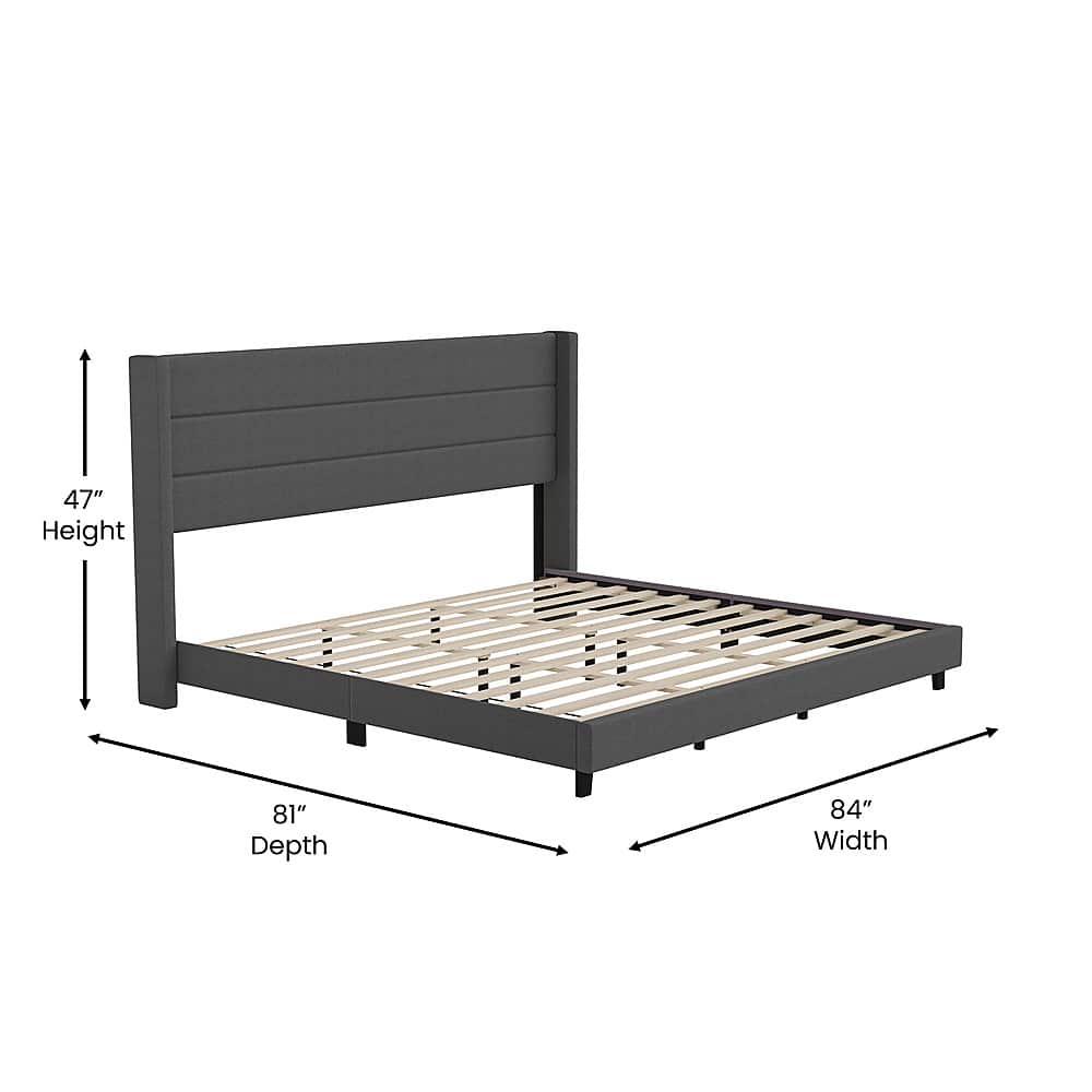 Alt View 13. Alamont Home - Hollis King Size Upholstered Platform Bed with Wingback Headboard - Charcoal.