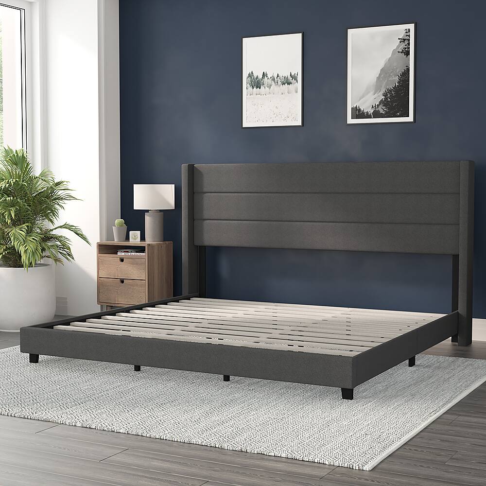 Alt View 14. Alamont Home - Hollis King Size Upholstered Platform Bed with Wingback Headboard - Charcoal.