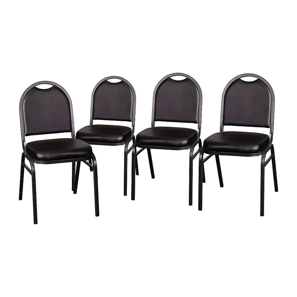 Front. Alamont Home - Commercial Dome Back Stacking Banquet Chairs with Metal Frames (set of 4) - Black Vinyl/Silver Vein Frame.