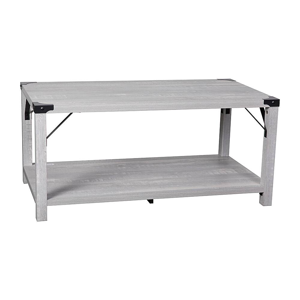 Front. Alamont Home - 2-Tier Coffee Table with Metal Side Braces and Corner Caps - Aspen Gray.