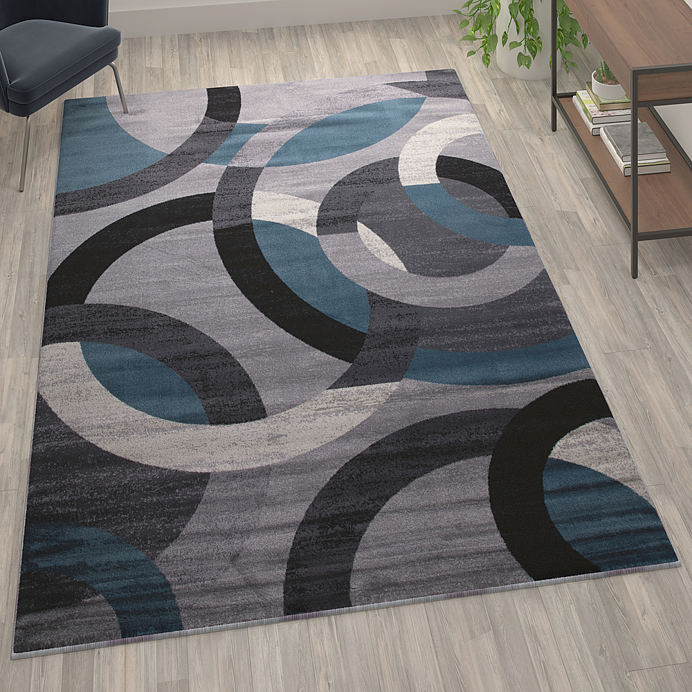 Flash Furniture Willow Collection Modern High-Low Pile Swirled 6x6 Round Turquoise Area Rug - Olefin Accent Rug - Entryway, Bedroom, Living Room