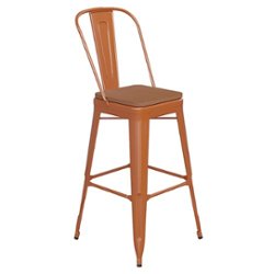 Flash Furniture - Kai All-Weather Commercial Bar Stool with Removable Back/Poly Seat - Orange/Teak - Front_Zoom