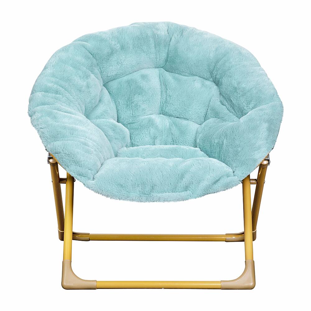 Alt View 11. Alamont Home - Kids Folding Faux Fur Saucer Chair for Playroom or Bedroom - Dusty Aqua/Soft Gold.