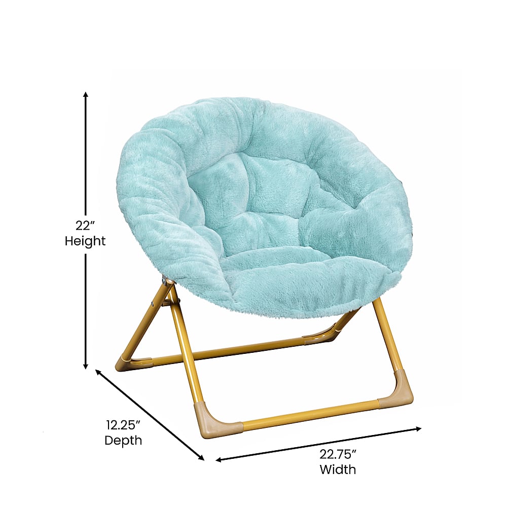 Alt View 14. Alamont Home - Kids Folding Faux Fur Saucer Chair for Playroom or Bedroom - Dusty Aqua/Soft Gold.