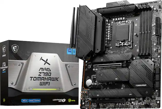 Front. MSI - MAG Z790 TOMAHAWK WIFI (Socket LGA 1700) Intel Z790 ATX DDR5 Wi-Fi 6E Motherboard - Black.
