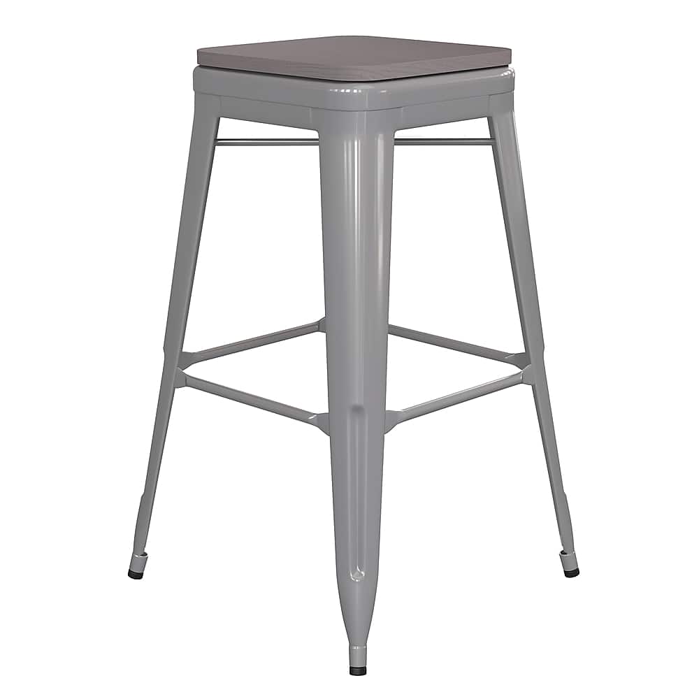 Front. Alamont Home - Kai Indoor/Outdoor Backless Bar Stool with Poly Seat - Silver/Gray - Silver/Gray.