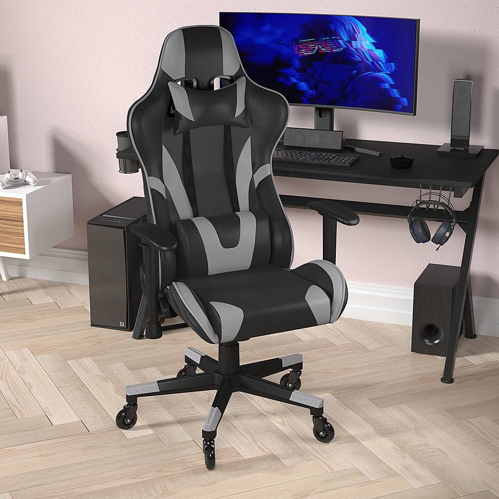 Alt View 13. Alamont Home - X20 Office Gaming Chair with Roller Wheels & Reclining Back - Gray LeatherSoft - Gray.