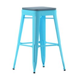 Flash Furniture - Cierra Industrial Resin Backless Bar Stool (Set of 4) - Teal/Teal-Blue - Front_Zoom