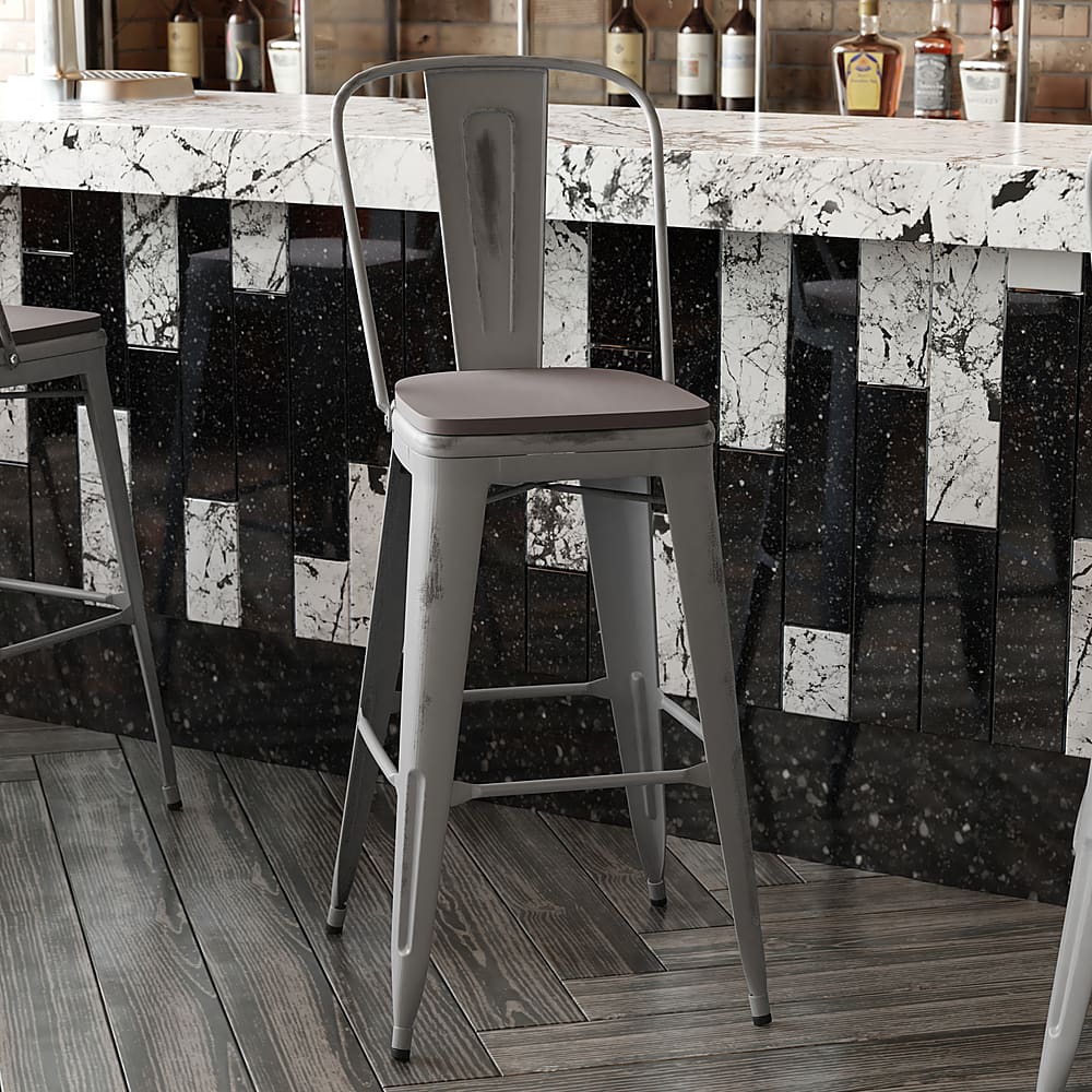 Alt View 16. Alamont Home - Carly All-Weather Bar Height Stool with Poly Resin Seat - Silver/Gray - Silver Gray/Gray.