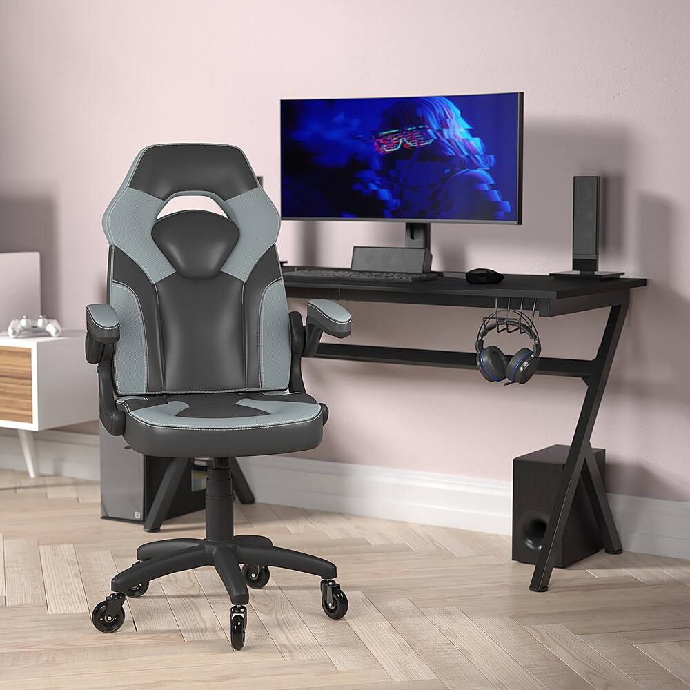 Alt View 11. Alamont Home - X10 Office Gaming Chair with Skater Wheels & Flip Up Arms - Gray LeatherSoft - Gray.