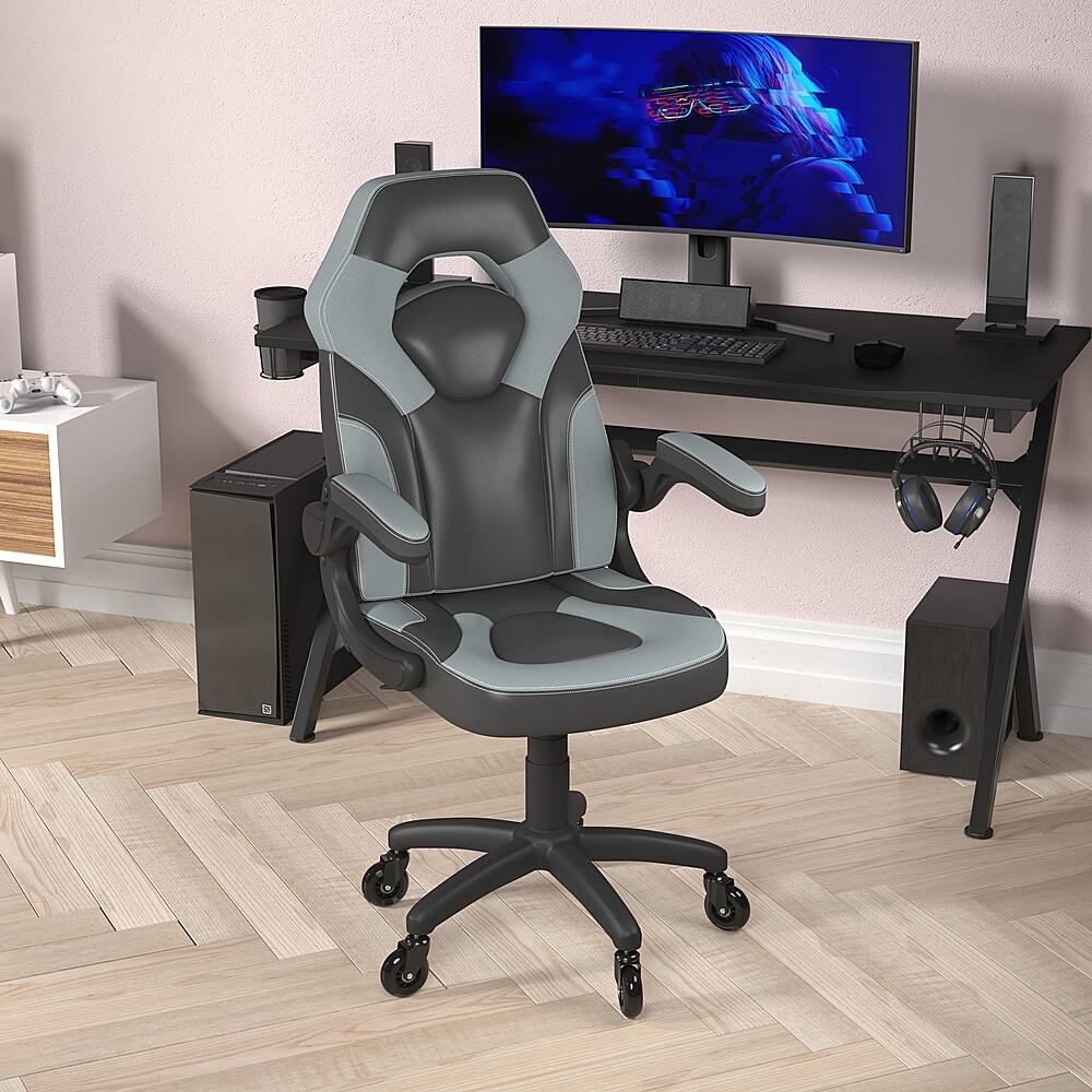 Alt View 13. Alamont Home - X10 Office Gaming Chair with Skater Wheels & Flip Up Arms - Gray LeatherSoft - Gray.