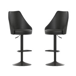Flash Furniture - Chrishelle Modern Leather/Faux Leather Adjustable Height Pedestal Bar Stool (Set of 2) - Black - Front_Zoom
