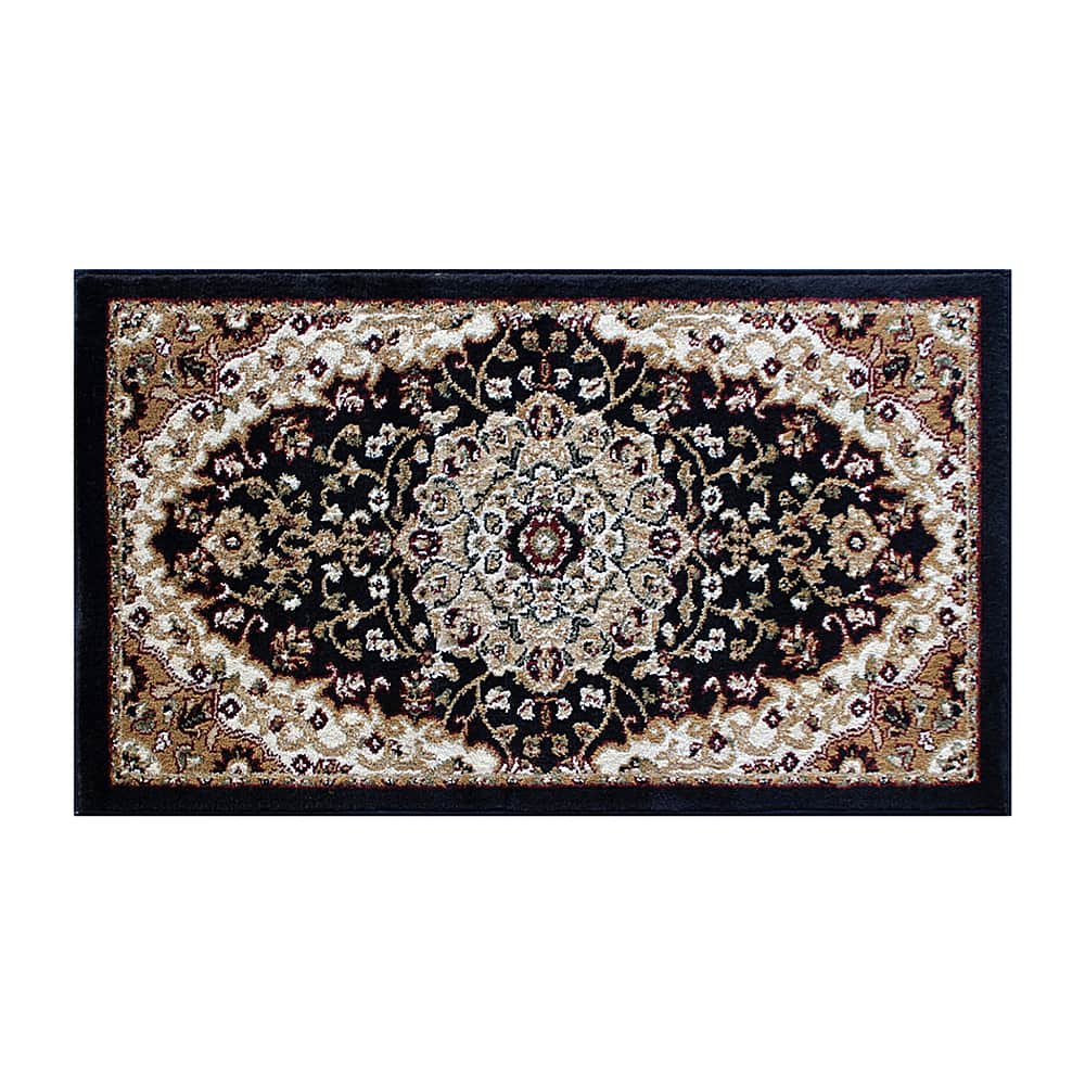 Front. Alamont Home - Mersin Collection Multipurpose Persian Style Olefin Medallion Motif Area Rug 2' x 3' - Black.