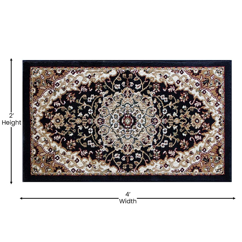 Alt View 12. Alamont Home - Mersin Collection Multipurpose Persian Style Olefin Medallion Motif Area Rug 2' x 3' - Black.