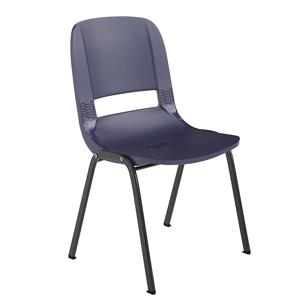 Front. Alamont Home - Ergonomic Shell Stack Chair with 16'' Seat Height - TRUE Navy Plastic/Black Frame.