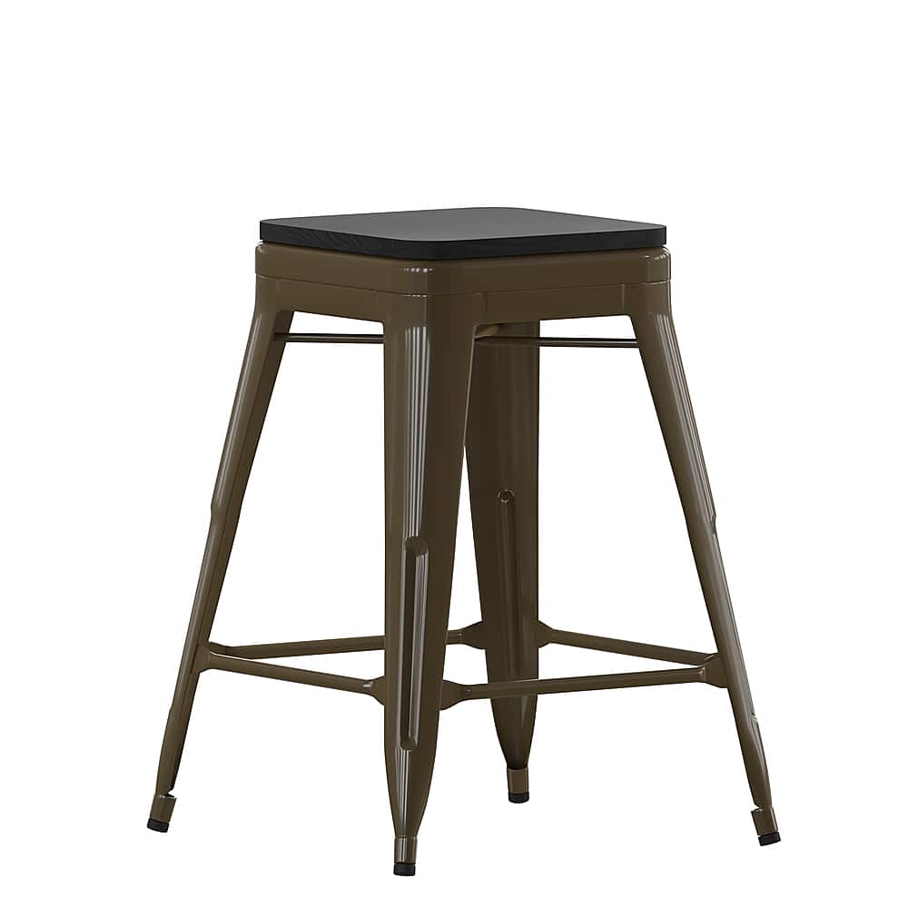 Alamont Home - Cierra Industrial Resin Backless Counter Stool (Set of 4) - Gun Metal/Black - Front_Zoom
