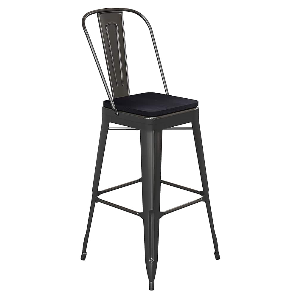 Alamont Home - Kai All-Weather Commercial Bar Stool with Removable Back/Poly Seat - Black/Black - Front_Zoom