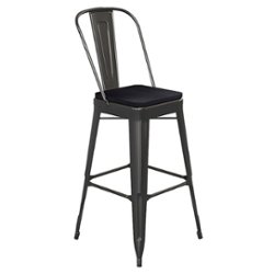 Flash Furniture - Kai All-Weather Commercial Bar Stool with Removable Back/Poly Seat - Black/Black - Front_Zoom