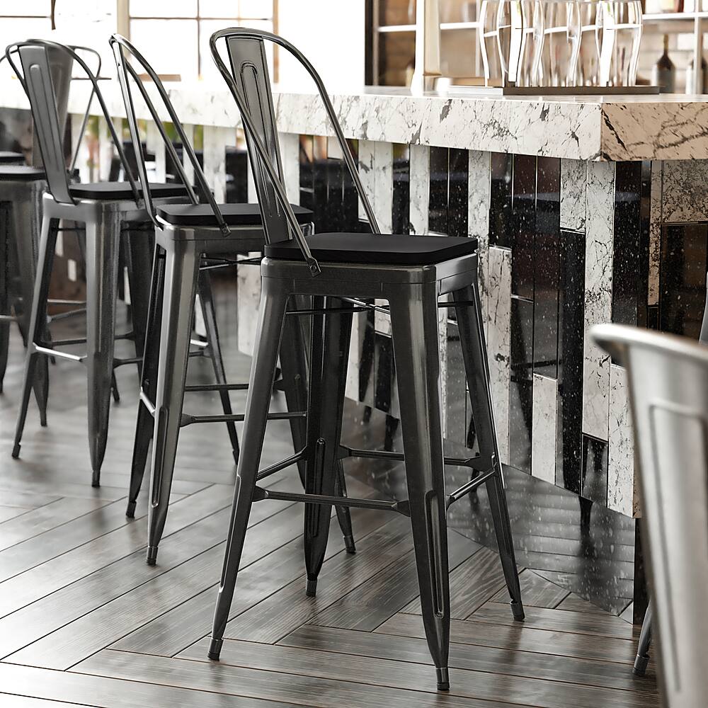 Alt View 12. Alamont Home - Kai All-Weather Commercial Bar Stool with Removable Back/Poly Seat-Black/Black - Black/Black.