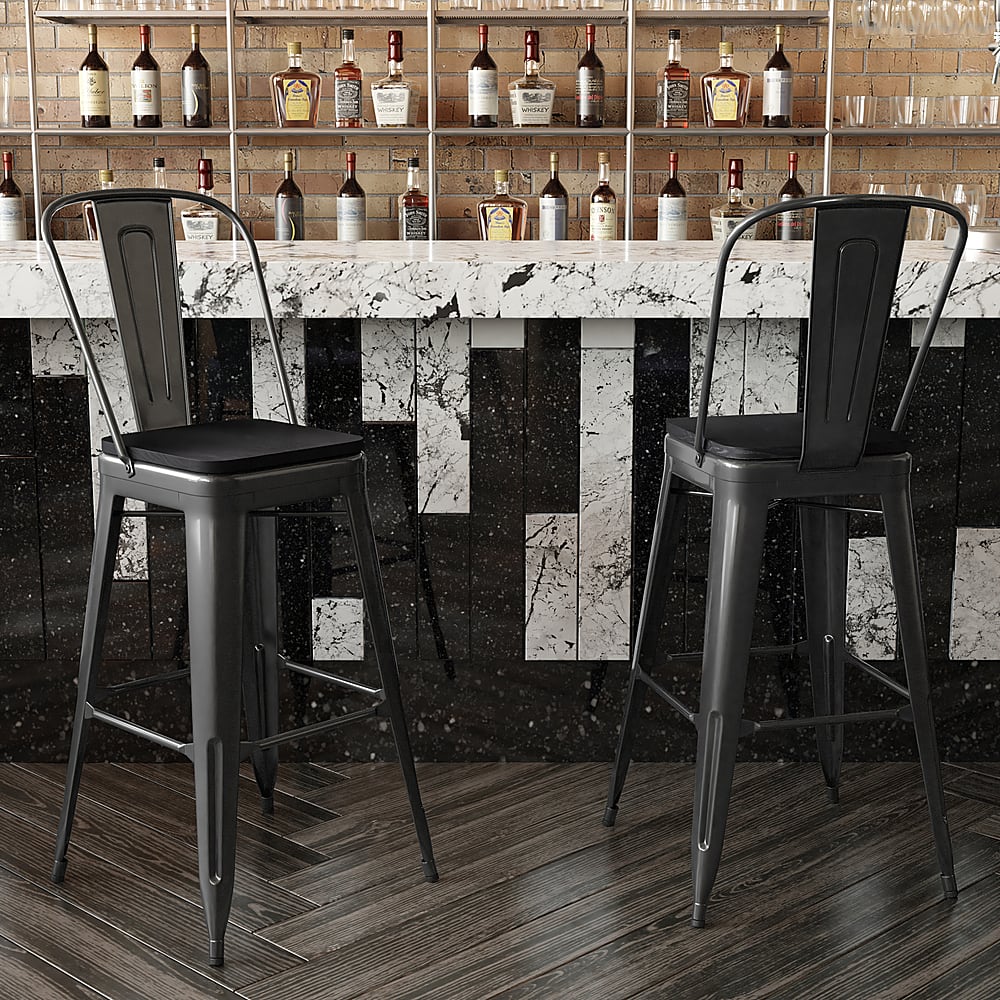 Alt View 15. Alamont Home - Kai All-Weather Commercial Bar Stool with Removable Back/Poly Seat-Black/Black - Black/Black.
