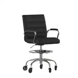 Alamont Home - Lexi Drafting Chair with Roller Wheels, Adjustable Foot Ring - LeatherSoft - Black