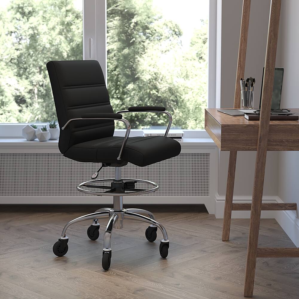 Alt View 11. Alamont Home - Lexi Drafting Chair with Roller Wheels, Adjustable Foot Ring - Black LeatherSoft - Black.