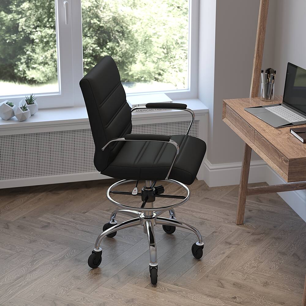 Alt View 14. Alamont Home - Lexi Drafting Chair with Roller Wheels, Adjustable Foot Ring - Black LeatherSoft - Black.