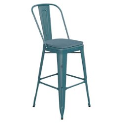 Flash Furniture - Carly All-Weather Bar Height Stool with Poly Resin Seat - Kelly-Blue Teal/Teal - Kelly Blue-Teal/Teal-Blue - Front_Zoom