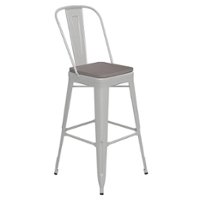 Flash Furniture - Kai All-Weather Commercial Bar Stool with Removable Back/Poly Seat - White/Gray - Front_Zoom