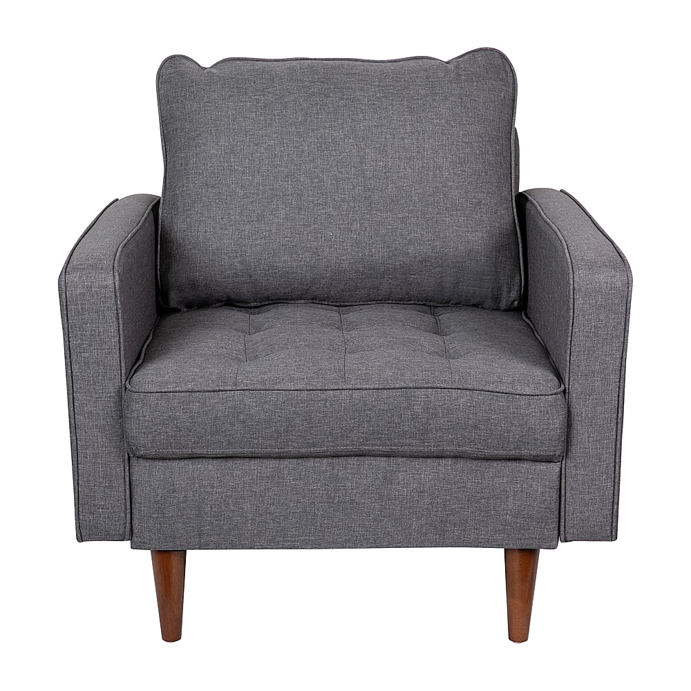 Alt View 11. Alamont Home - Compact Upholstered Tufted Chair with Wooden Legs - Dark Gray.