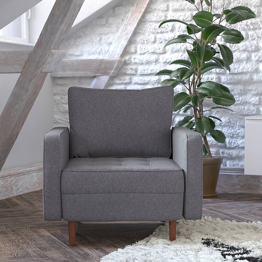 Alt View 12. Alamont Home - Compact Upholstered Tufted Chair with Wooden Legs - Dark Gray.