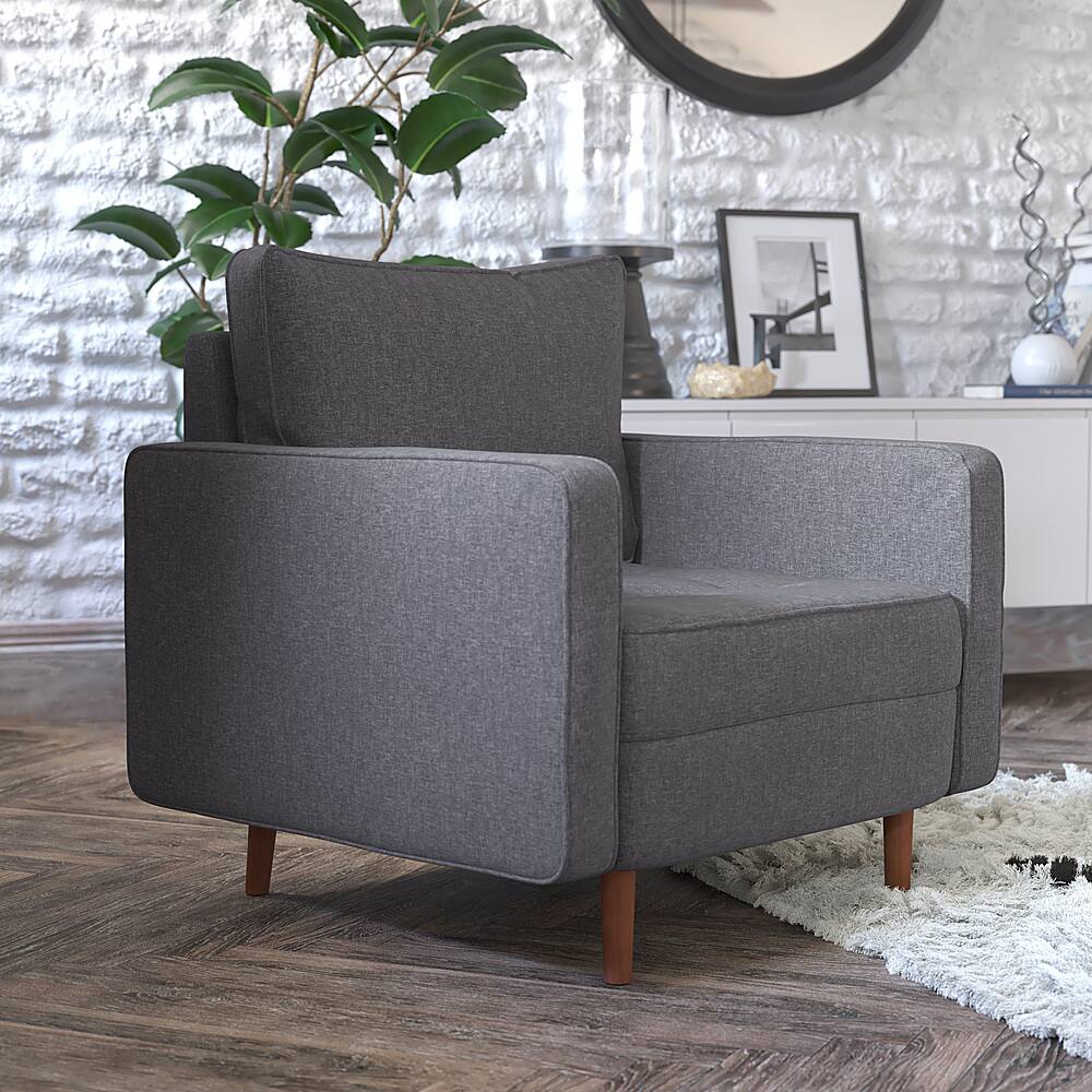 Alt View 14. Alamont Home - Compact Upholstered Tufted Chair with Wooden Legs - Dark Gray.