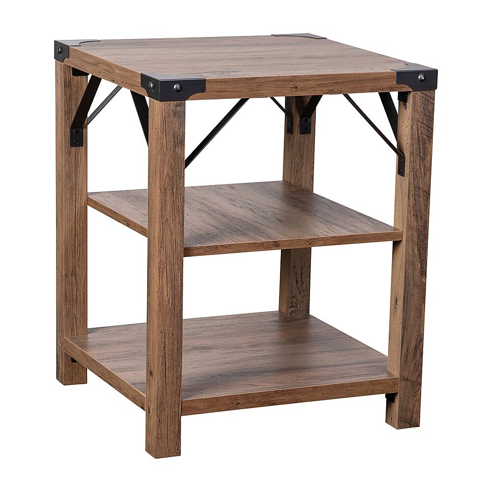 Alamont Home - 3-Tier Side Table with Metal Side Braces and Corner Caps - Rustic Oak