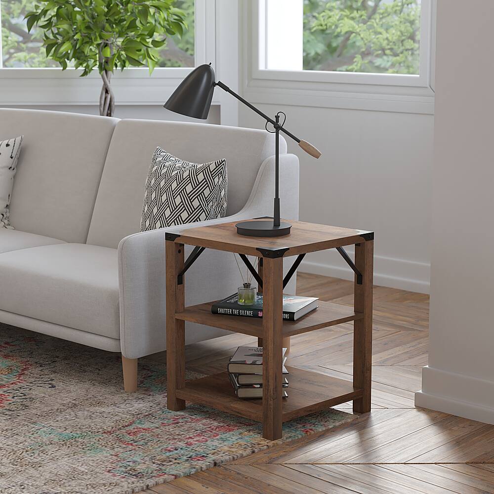Alt View 12. Alamont Home - 3-Tier Side Table with Metal Side Braces and Corner Caps - Rustic Oak.