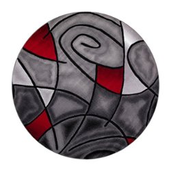 Flash Furniture - Jubilee Collection Abstract Style Round Accent Area Rug with Red and Gray Design - 7' x 7' - Lava - Front_Zoom