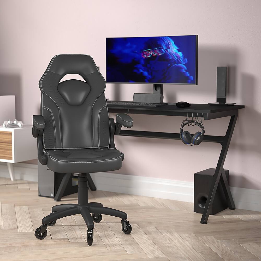 Alt View 11. Alamont Home - X10 Office Gaming Chair with Skater Wheels & Flip Up Arms - Black LeatherSoft - Black.