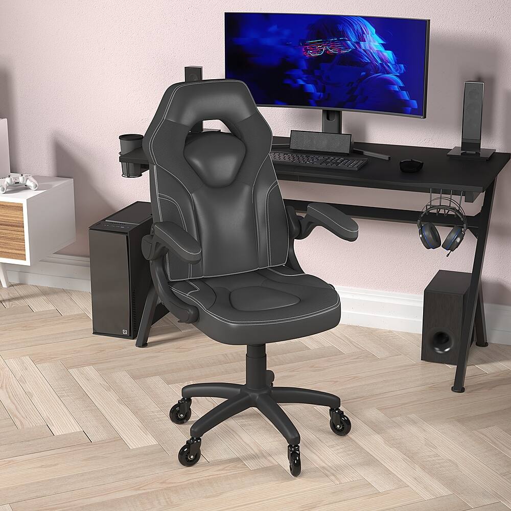 Alt View 13. Alamont Home - X10 Office Gaming Chair with Skater Wheels & Flip Up Arms - Black LeatherSoft - Black.