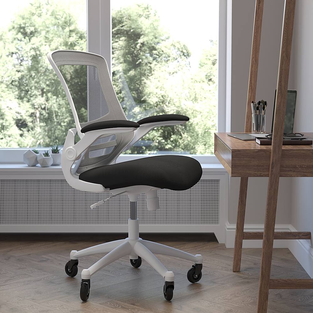 Alt View 11. Alamont Home - Kelista Ergonomic Swivel Task Chair with Roller Wheels & Flip Up Arms - Black Mesh - Black Mesh/White Frame.