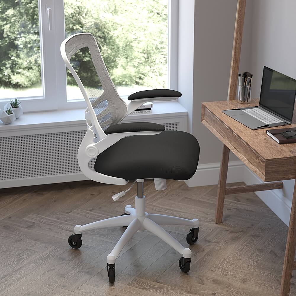Alt View 13. Alamont Home - Kelista Ergonomic Swivel Task Chair with Roller Wheels & Flip Up Arms - Black Mesh - Black Mesh/White Frame.