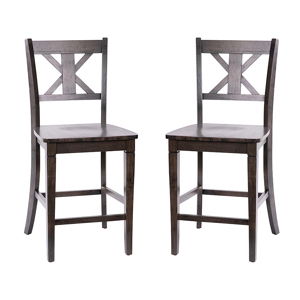Front. Alamont Home - Gwendolyn Rustic Wood Counter Height Stool (Set of 2) - Gray Wash Walnut.