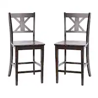 Alamont Home - Gwendolyn Rustic Wood Counter Height Stool (Set of 2) - Gray Wash Walnut - Front_Zoom