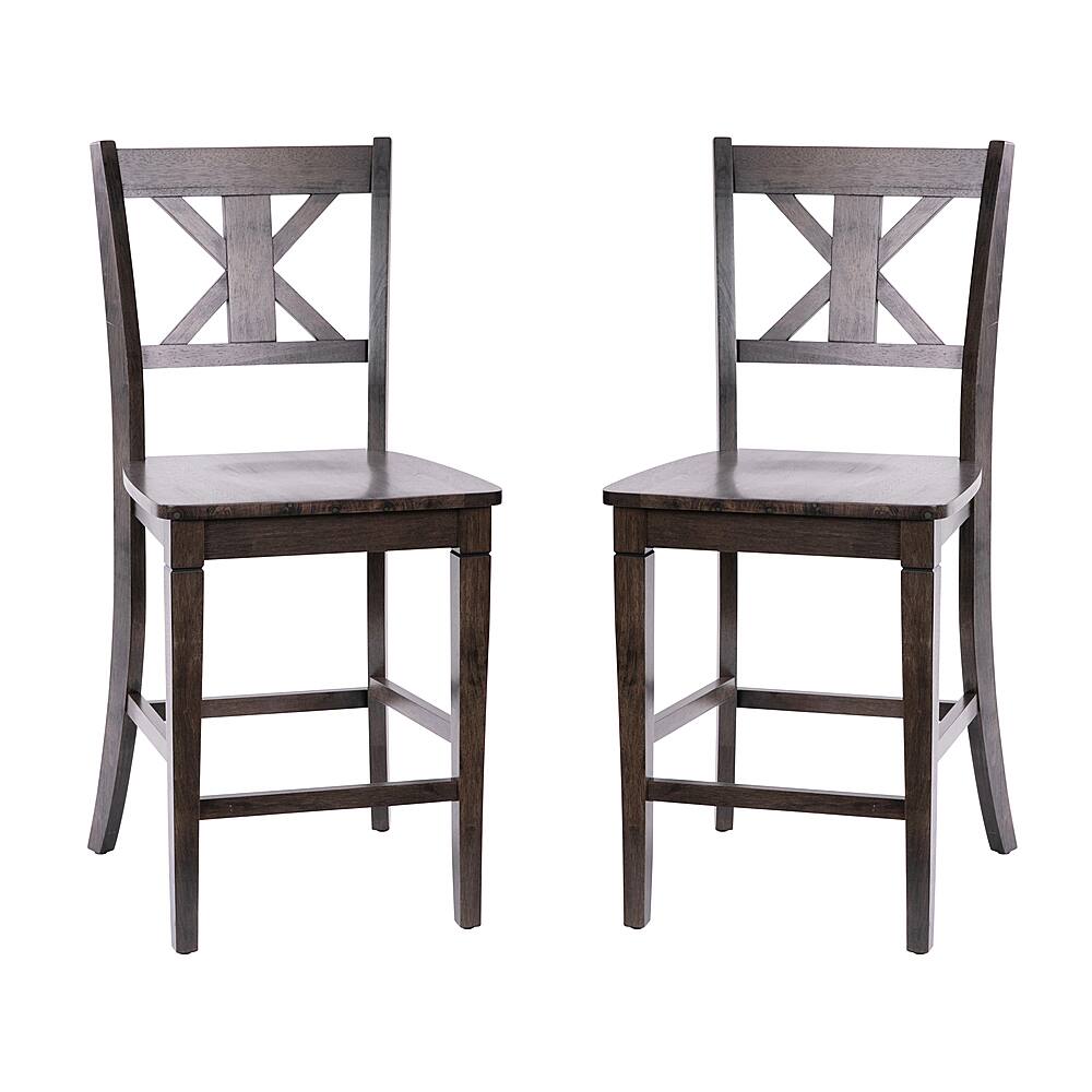 Front. Alamont Home - Gwendolyn Rustic Wood Counter Height Stool (Set of 2) - Gray Wash Walnut.