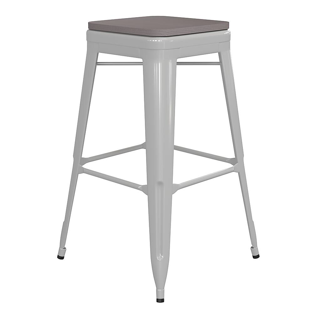 Front. Alamont Home - Kai Indoor/Outdoor Backless Bar Stool with Poly Seat - White/Gray - White/Gray.