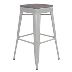 Flash Furniture - Kai Indoor/Outdoor Backless Bar Stool with Poly Seat - White/Gray - Front_Zoom