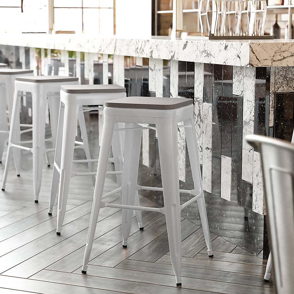 Alt View 11. Alamont Home - Kai Indoor/Outdoor Backless Bar Stool with Poly Seat - White/Gray - White/Gray.