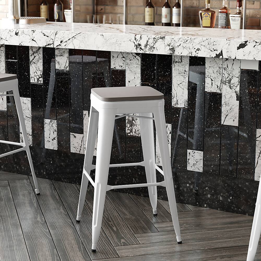 Alt View 15. Alamont Home - Kai Indoor/Outdoor Backless Bar Stool with Poly Seat - White/Gray - White/Gray.